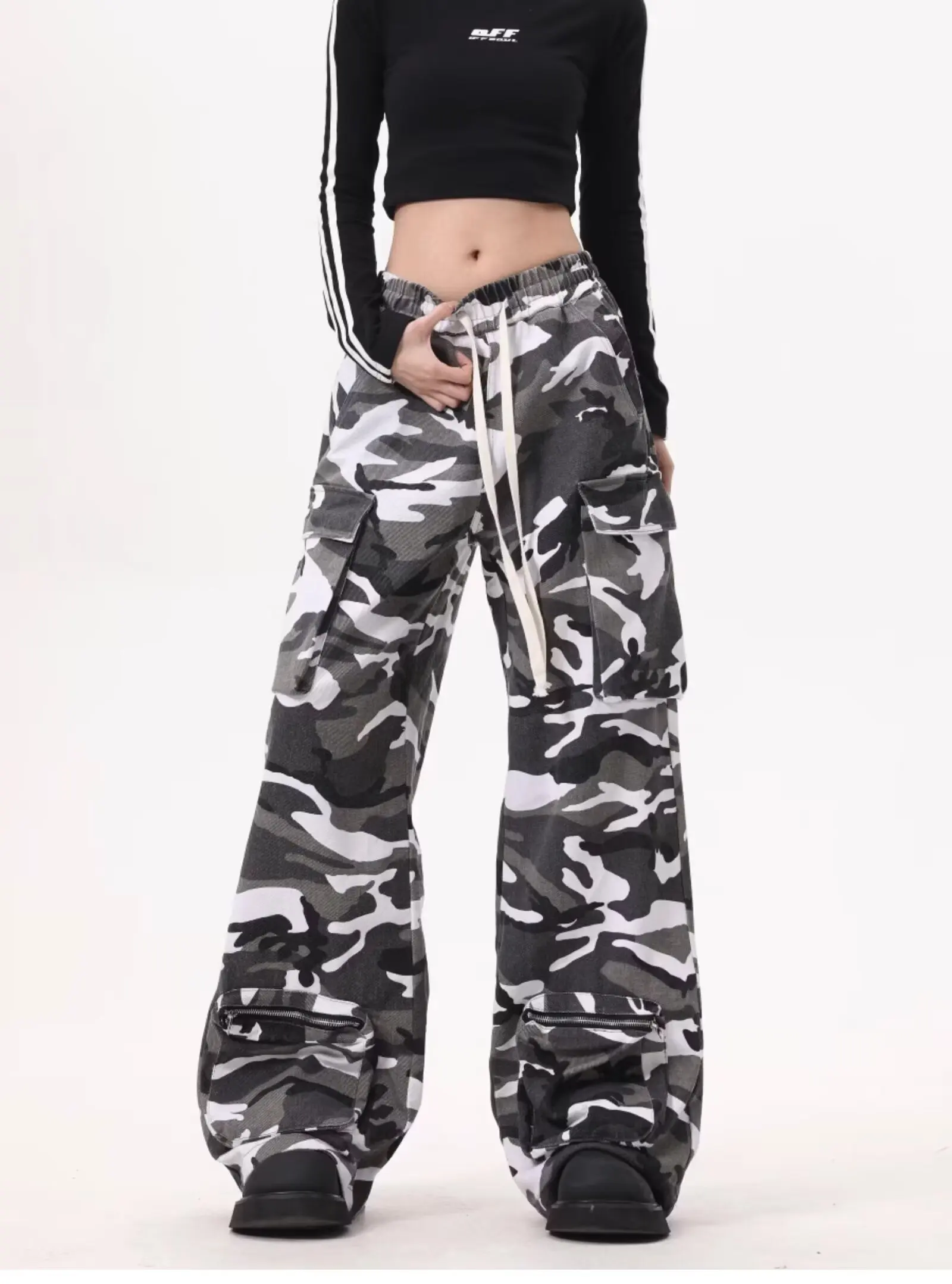 

Y2k Baggy Cargo Pants For Women Camo Print Pants Streetwear Hip Hop Joggers Sweatpants Drawstring Casual Loose Wide Leg Trousers