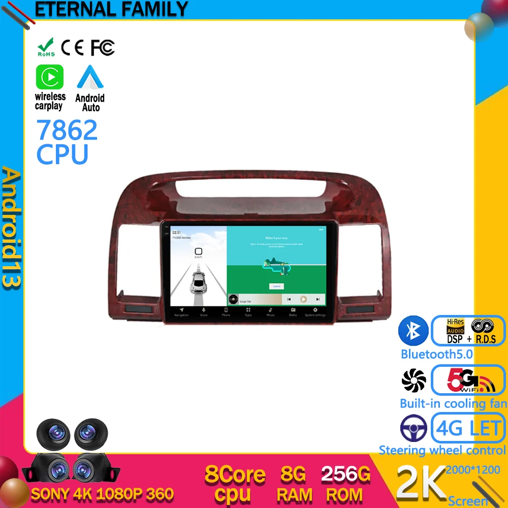 

Автомагнитола на Android 13, мультимедийный видеоплеер, навигация GPS для Toyota Camry 5 XV 30 2001 - 2006 BT 4G WIFI DSP RDS No 2 din dvd