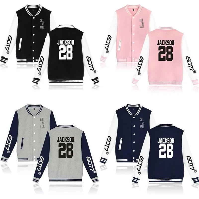 

New got7 jackson 28 kpop baseball jacket fashionable male jacket moletom with cap button manga pocket long hoodies jackets tops