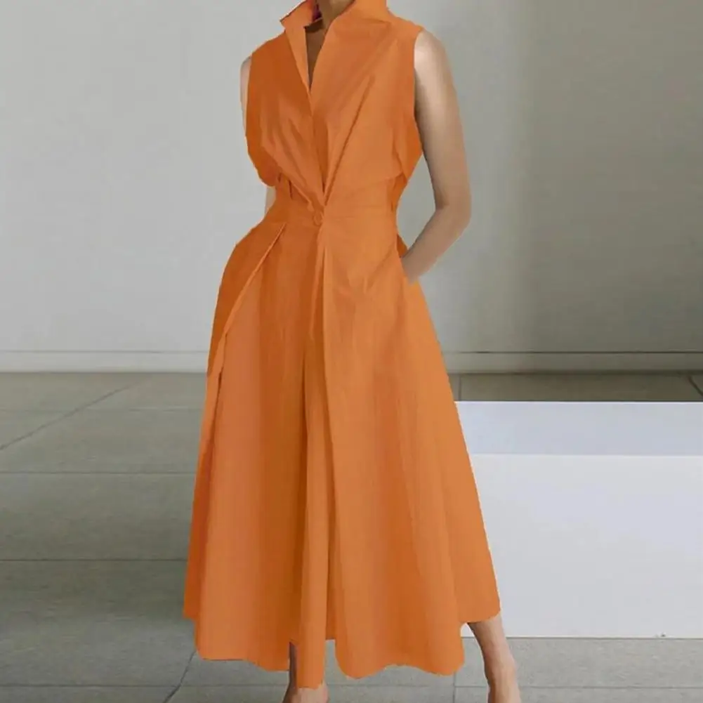 Платье-миди женское свободного кроя на пуговицах, с лацканами и завышенной талией
Платье-миди женское свободного кроя на пуговицах, с лацканами и завышенной талией