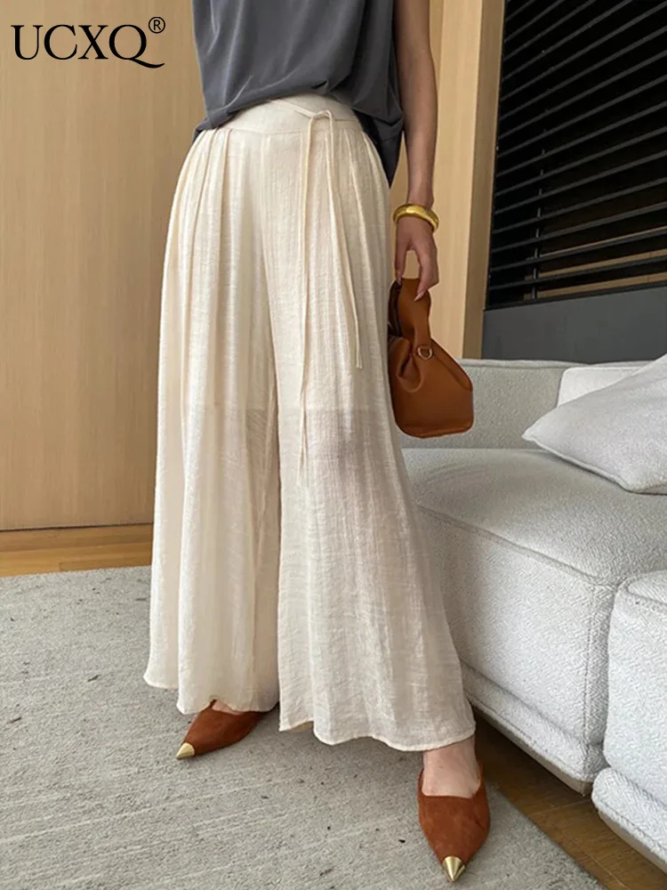 UCXQ Vintage Lace Up Pants Chinese Style Irregular Pleats Waist Loose All Match Wide Leg Trouser Women 2024 Spring Summer A8913 
UCXQ Vintage Lace Up Pants Chinese Style Irregular Pleats Waist Loose All Match Wide Leg Trouser Women 2024 Spring Summer A8913