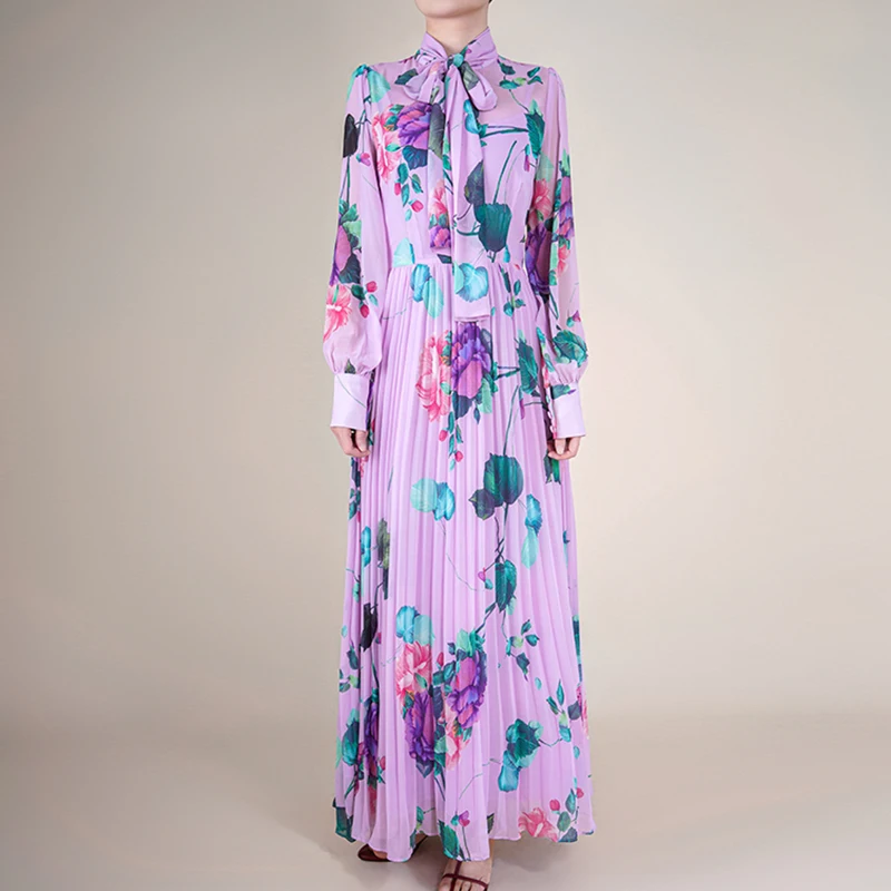 Purple Floral Dress Women 2023 Elegant Vintage Bow Draped Long Sleeve Pleated Long Party Dresses Casual Vestidos De Fiesta
Purple Floral Dress Women 2023 Elegant Vintage Bow Draped Long Sleeve Pleated Long Party Dresses Casual Vestidos De Fiesta
