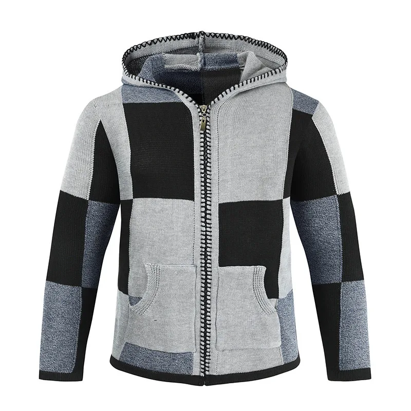 

Autumn and Winter 2022 New Men's Long Sleeved Hooded Round Neck Cardigan Sweater Coat Hooded Knitting Sweater