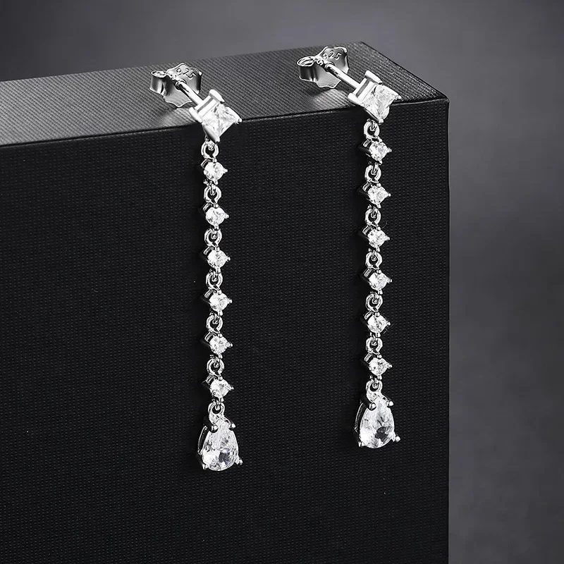 Сверкающие серьги U S925 с бахромой 4 см, серьги-подвески в виде груши для женщин, ювелирные украшения для годовщины 
Сверкающие серьги U S925 с бахромой 4 см, серьги-подвески в виде груши для женщин, ювелирные украшения для годовщины