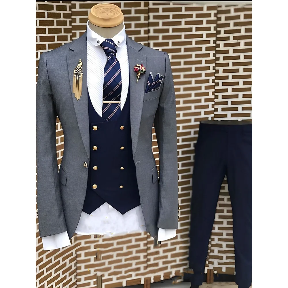 Suits For Men 3 Pieces(Jacket+Vest+Pants) Gray Slim Fit Wedding Groom Tuxedos Formal Business Casual Male Blazer costume homme
Suits For Men 3 Pieces(Jacket+Vest+Pants) Gray Slim Fit Wedding Groom Tuxedos Formal Business Casual Male Blazer costume homme