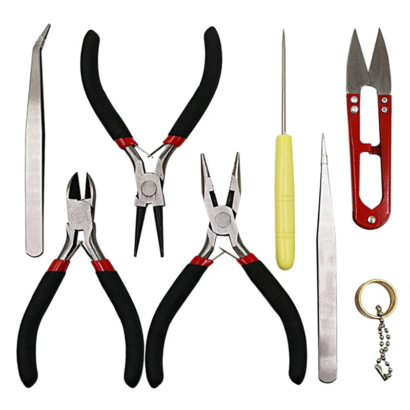 

8Pcs/Set Jewelry Making Tool Kits Pliers With Round Nose Plier Side Cutting Pliers Wire Cutter Scissor Beading Tweezers Durable