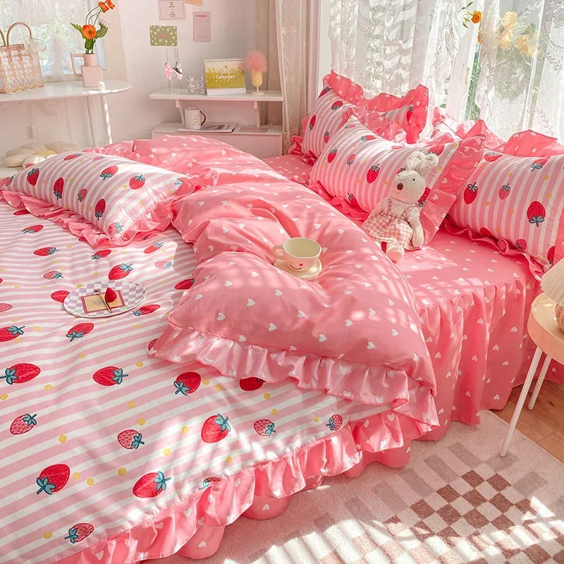 Korean Princess Strawberry Bedsheet Bedspread Queen Size Duvets Cover Linens Comforter Bedding with Pillowcases Luxury Pink
Korean Princess Strawberry Bedsheet Bedspread Queen Size Duvets Cover Linens Comforter Bedding with Pillowcases Luxury Pink