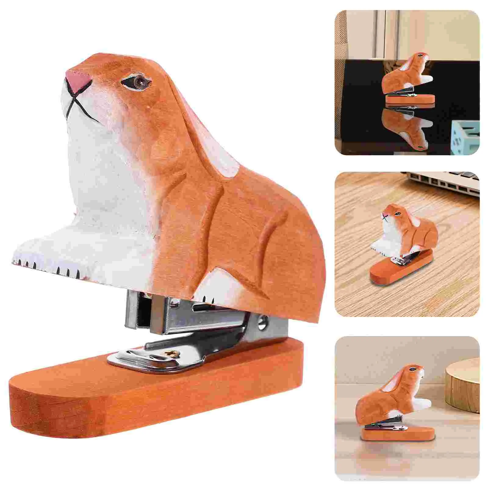 

Creative Handmade Woodcarving 3D Animal Stapler Mini Wood Stapler Desktop Decor (Random Style)