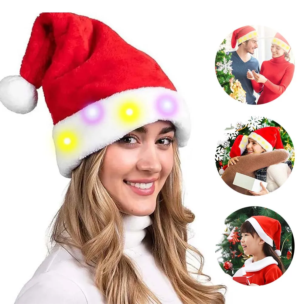 Plush Santa Hat LED Light Up Christmas Hat for Kids Adults Winter Knitted Xmas Hat Christmas Party Supplies Holiday Costumes
Plush Santa Hat LED Light Up Christmas Hat for Kids Adults Winter Knitted Xmas Hat Christmas Party Supplies Holiday Costumes