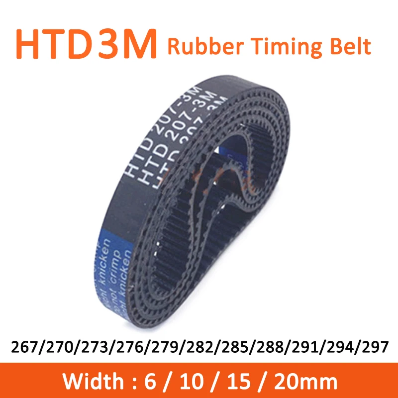 

1pc HTD3M Timing Belt 267/270/273/276/279/282/285/288/291/294/297mm Width 6/10/15/20mm Rubber Closed Synchronous Belt Pitch 3mm