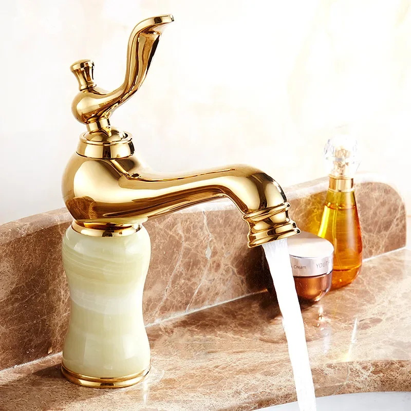 

Marble Faucet Hot And Cold Basin Jade Taps Full Copper Gold Bathroom Faucet Hand Wash Sink Taps Washbasin Sink Faucet