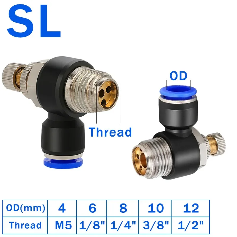

20/50/100pcs SL 4 6 8 10 12mm Fast connection Pneumatic Fitting M5 1/8" 1/4" 3/8" 1/2 air speed Regulating valve throttle valve