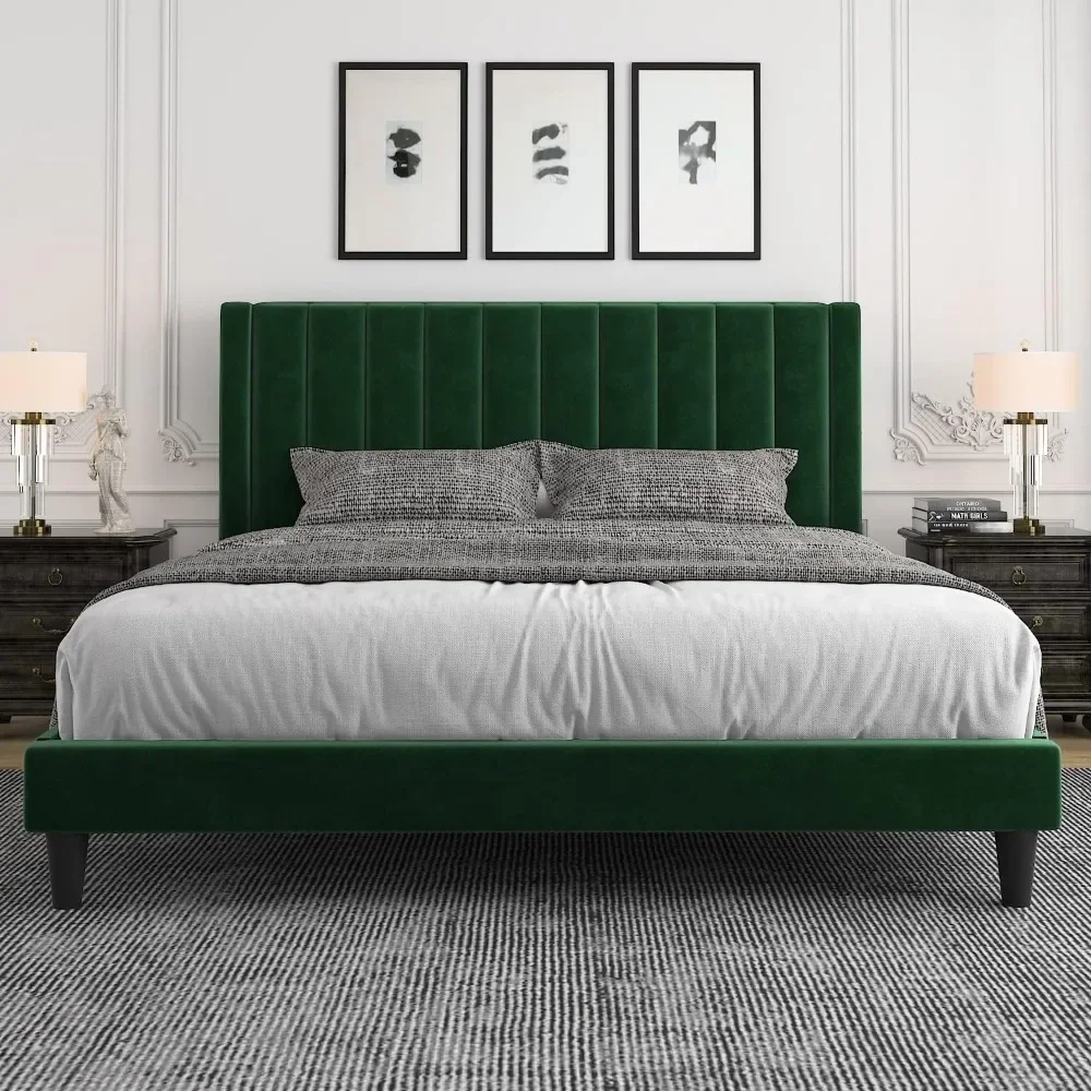 

Upholstered bed frame with steel strip support, with extended latex, memory foam and spring, no spring, king size bed