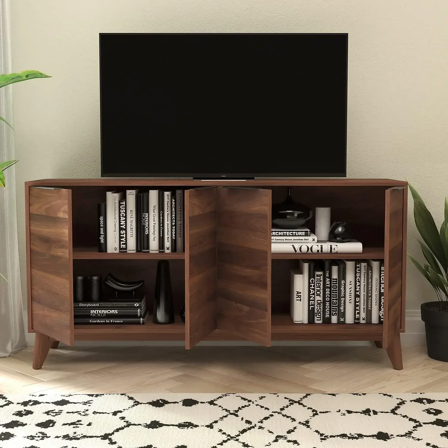 60 Inches Mid-Century Modern 4 Door Storage Buffet-Dark Walnut Sideboard-Soft Close Doors-Adjustable Shelves
60 Inches Mid-Century Modern 4 Door Storage Buffet-Dark Walnut Sideboard-Soft Close Doors-Adjustable Shelves