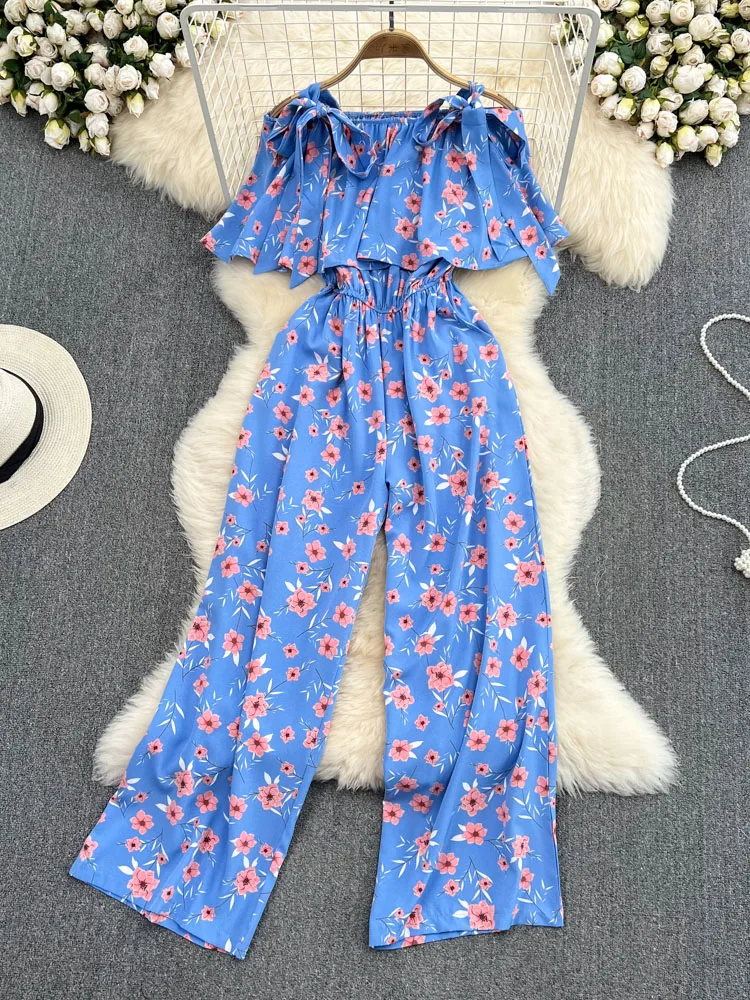 Women Summer Jumpsuits One Line Collar Open Shoulder Ruffled Jumpsuit High Waist Printed Straight Leg Wide Leg Jumpsuit D3488
Women Summer Jumpsuits One Line Collar Open Shoulder Ruffled Jumpsuit High Waist Printed Straight Leg Wide Leg Jumpsuit D3488