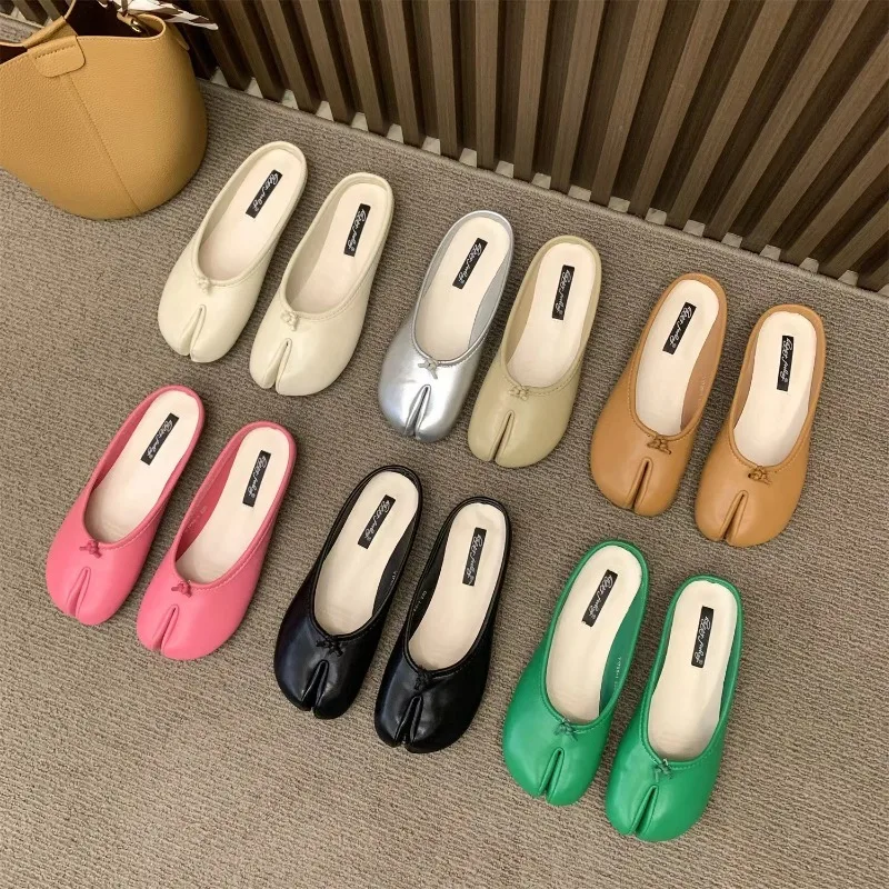 

Pig Trotters Split Toe Shoes Women's Flat Shoes Solid Color Summer Mule Fashion Baotou Slippers Sheepskin Female Shoes Sandals