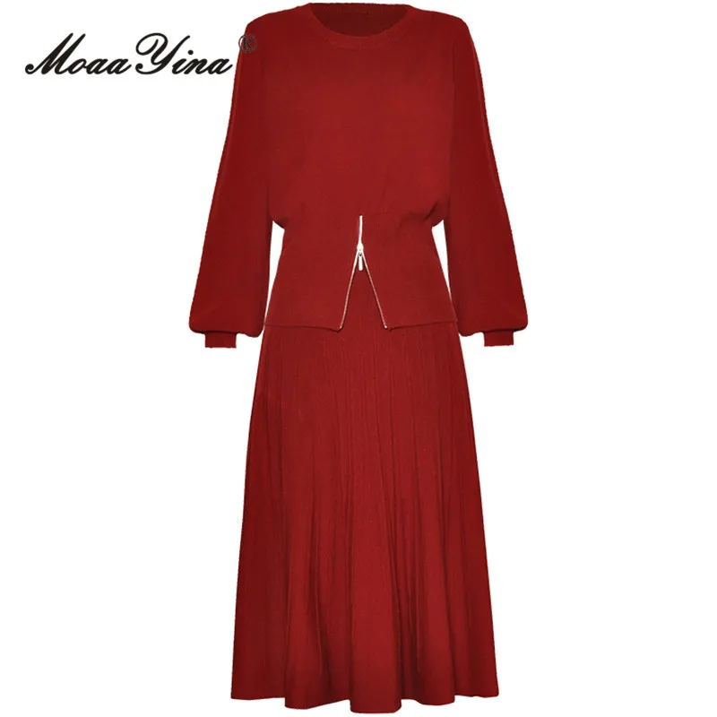 MoaaYina Autumn Fashion Designer Red Vintage Skirt Set Women's Lantern Sleeve High Elastic Slim Sweater+Long Skirt 2 Pieces Set
MoaaYina Autumn Fashion Designer Red Vintage Skirt Set Women's Lantern Sleeve High Elastic Slim Sweater+Long Skirt 2 Pieces Set