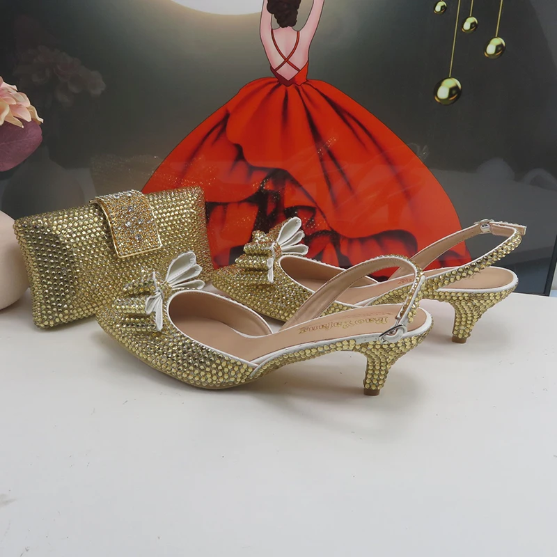 

Bao Ya Fang Champagne Women Bridal wedding shoes and Bag Pointed Toe Female Party Shoes Fashion Ankle Strap Strange Heel Pumps