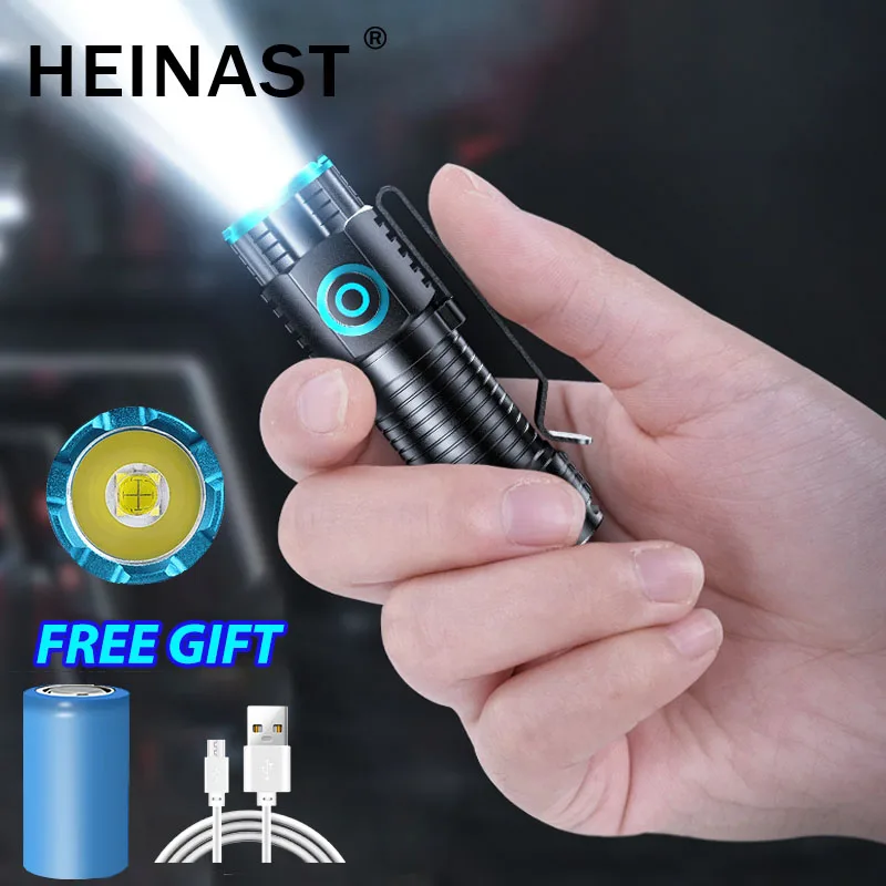 High Power Led Flashlight Type-C Rechargeable Hat Clip Lights Portable Mini Torch with Tail Magnet Camping Fishing Lantern
High Power Led Flashlight Type-C Rechargeable Hat Clip Lights Portable Mini Torch with Tail Magnet Camping Fishing Lantern