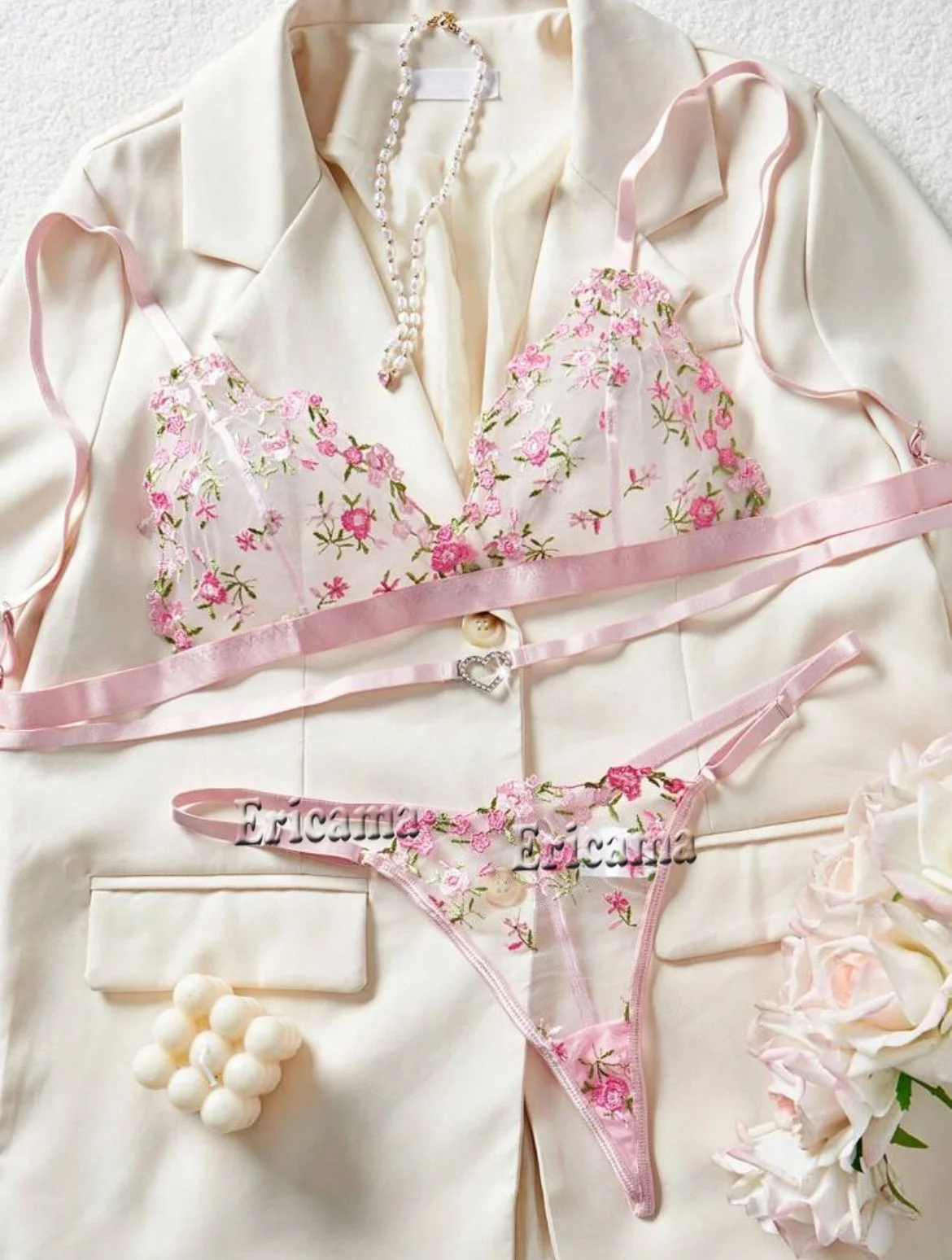 Erotic Embroidery Lace Babydoll Sensual Lingerie Lace Bra Set For