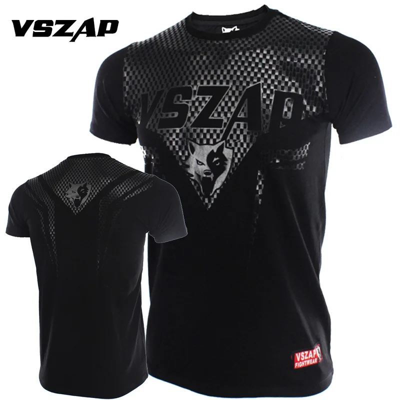 

Vszap Muay Thai T Shirt Black Cotton Boxing Training Kickboxing Top Tee Shirts Men's Gym BJJ MMA Mixed Martial Arts Fight Jersey