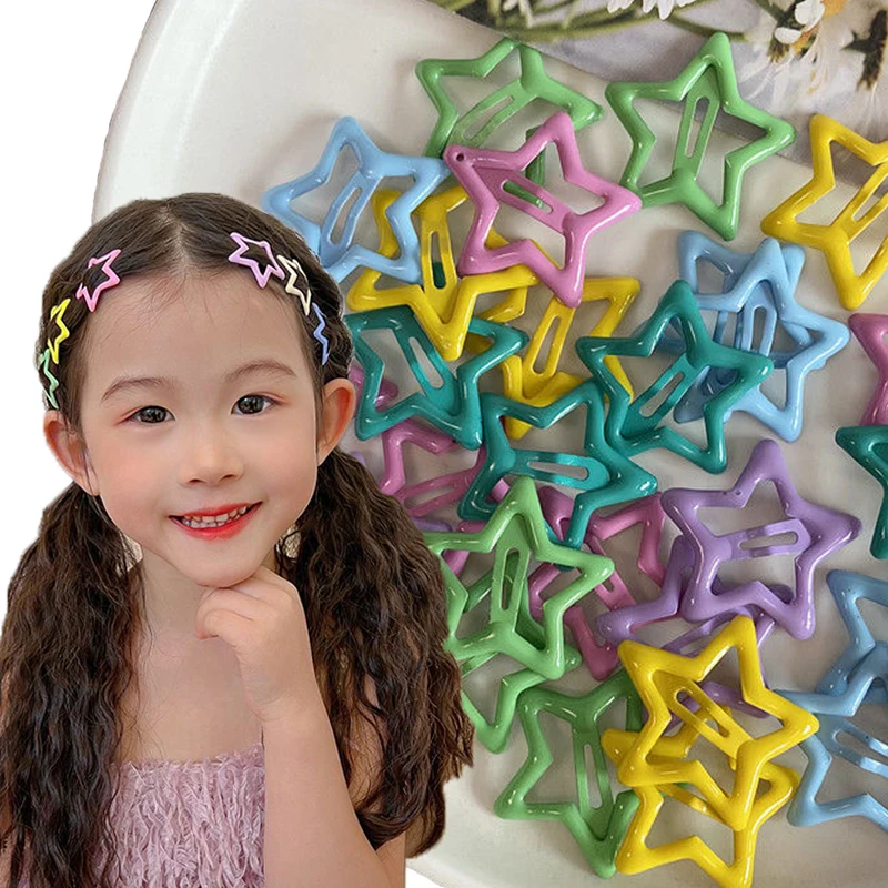 

2pcs Star Shape Candy Color Five-pointed Stars Hair Clips Children Cute BB Clips Hairpins Metal Barrettes Girls Hair Accessories