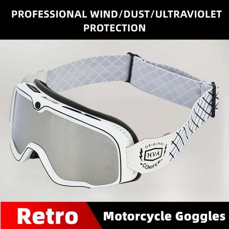 

HVA Retro Motorcycle Goggles Ski Glasses Motocross Sunglasses Vintage Eyewear Helmet Cycling Racing Cafe Racer Chopper MTB ATV