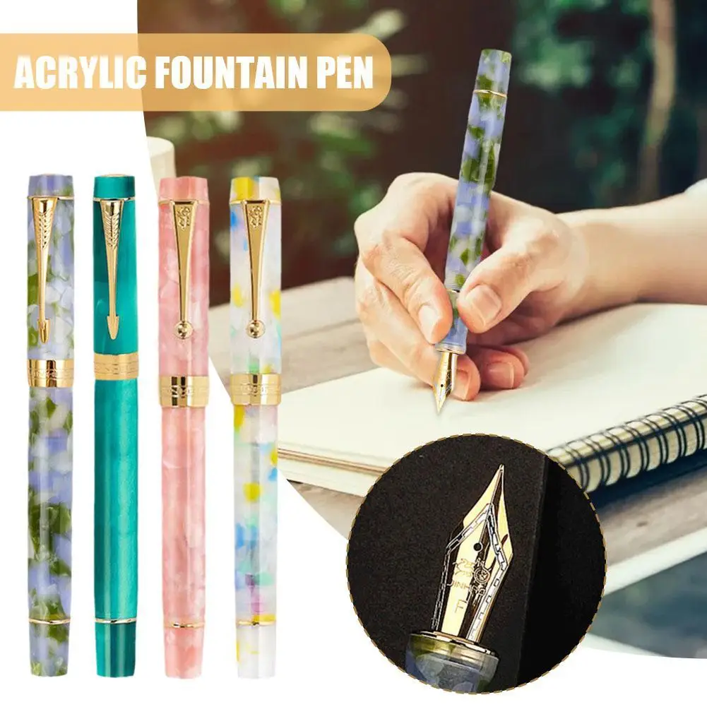 

Business JinHao 100 Acrylic Fountain Pen Color Spin Golden Peacock Orchid 0.5mm Nib Fude Calligraphy Office Supplies Pen
