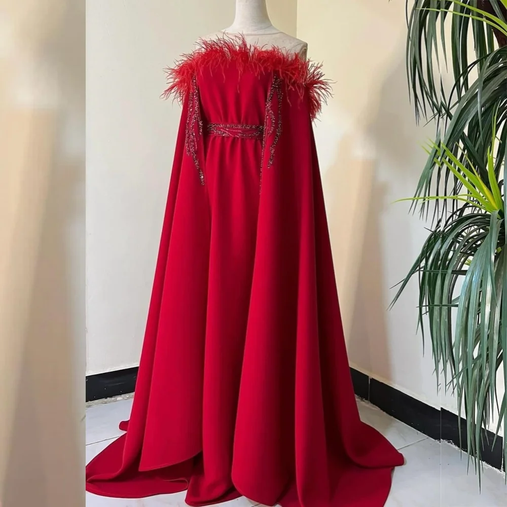 

Evening Ball Dress Saudi Arabia Jersey Feather Sequined Draped Cocktail Party A-line Off-the-shoulder Bespoke Occasion Gown