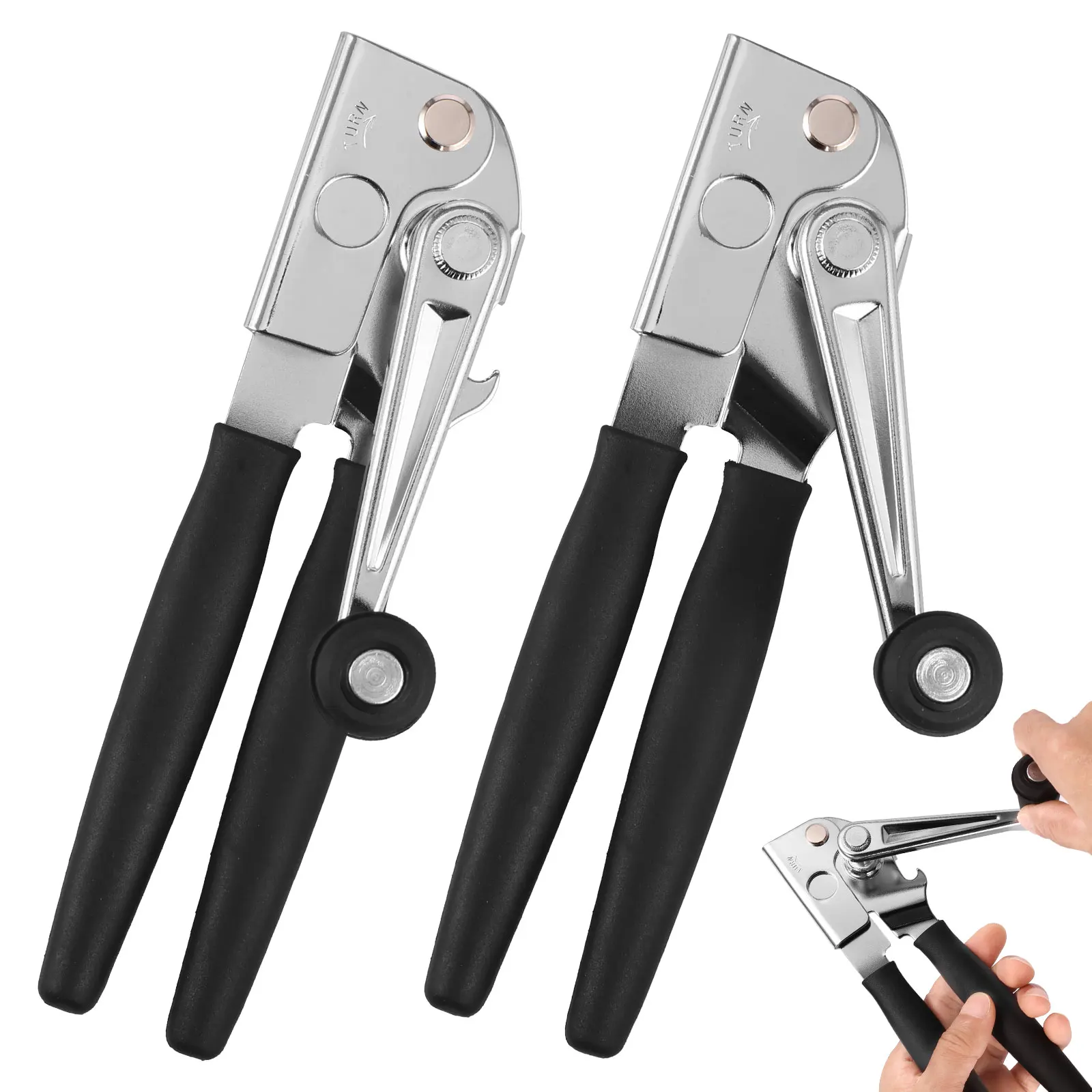 

2Pcs Hand Crank Can Opener with Ergonomic Handle Stainless Steel Manual Bottle Opener Smooth Edge with Sharp Blades Labor Saving
