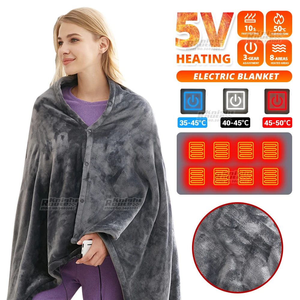 

USB Electric Heating Blanket Heated Warm Shawl 3 Gear Adjust Flannel Throw Blanket Winter Heats Up Quickly Heated Cape Pad