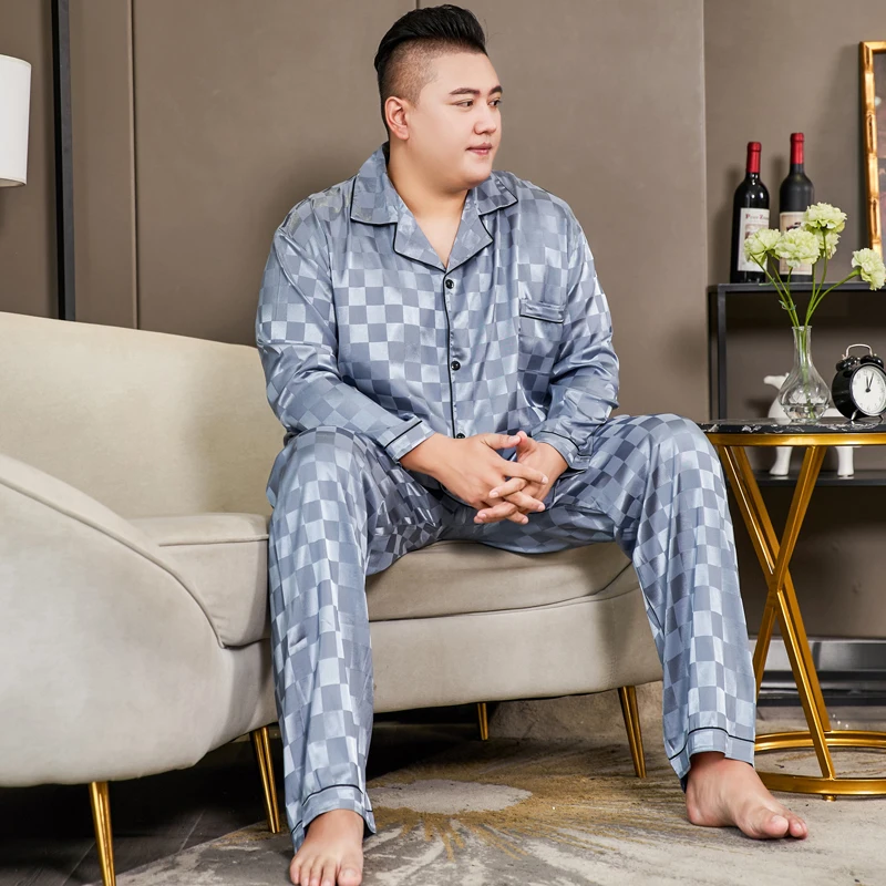 3XL-5XL Oversized Stain Silk Plaid Pajamas Set Satin Man Autumn Spring New Long Sleeve Shirt and Pants Home Suit Outfits for Men
3XL-5XL Oversized Stain Silk Plaid Pajamas Set Satin Man Autumn Spring New Long Sleeve Shirt and Pants Home Suit Outfits for Men
