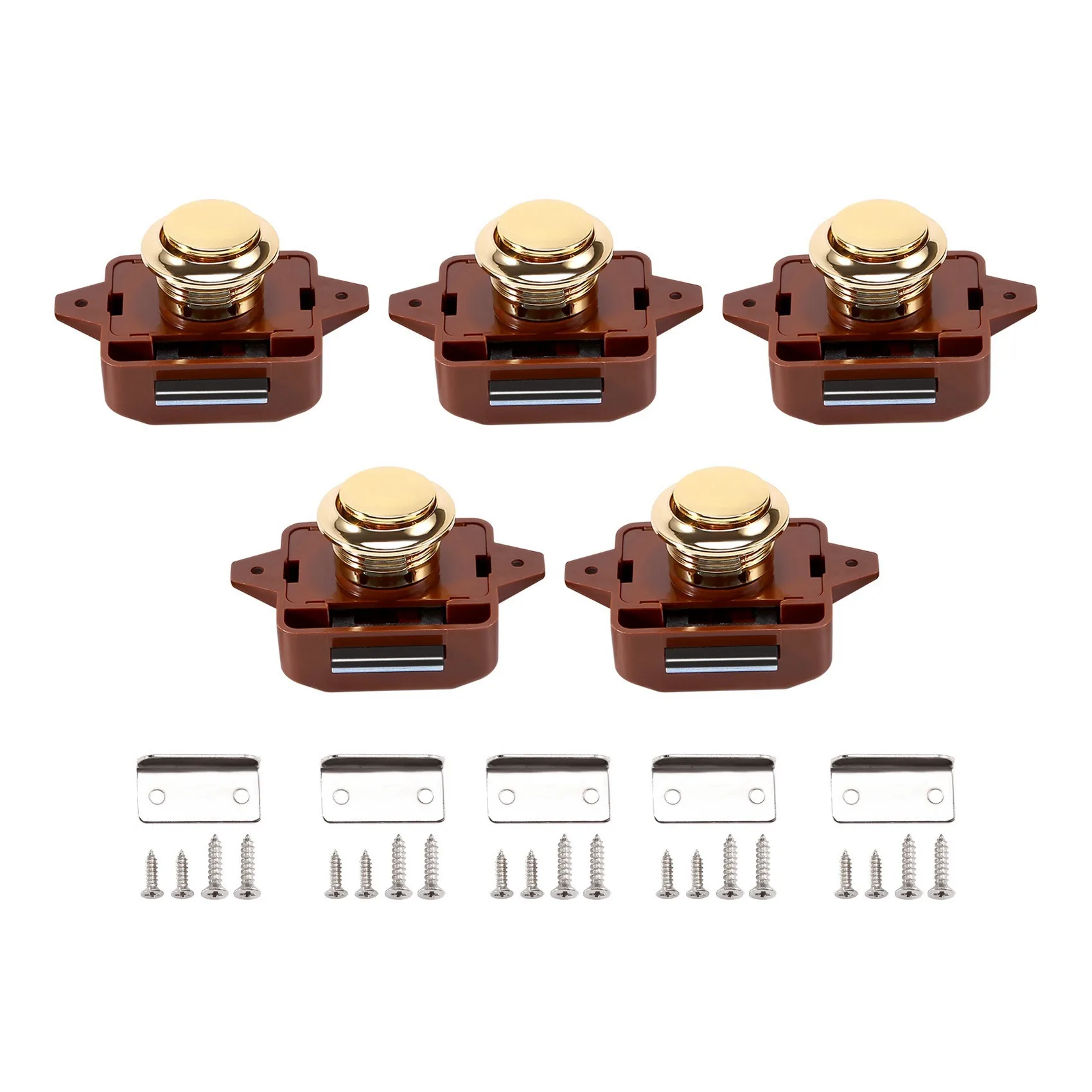 5Pcs Keyless Push Button Catch Door Knob Lock for RV Caravan Cabinet Boat Motor Home Cupboard, Brown Gold 
5Pcs Keyless Push Button Catch Door Knob Lock for RV Caravan Cabinet Boat Motor Home Cupboard, Brown Gold