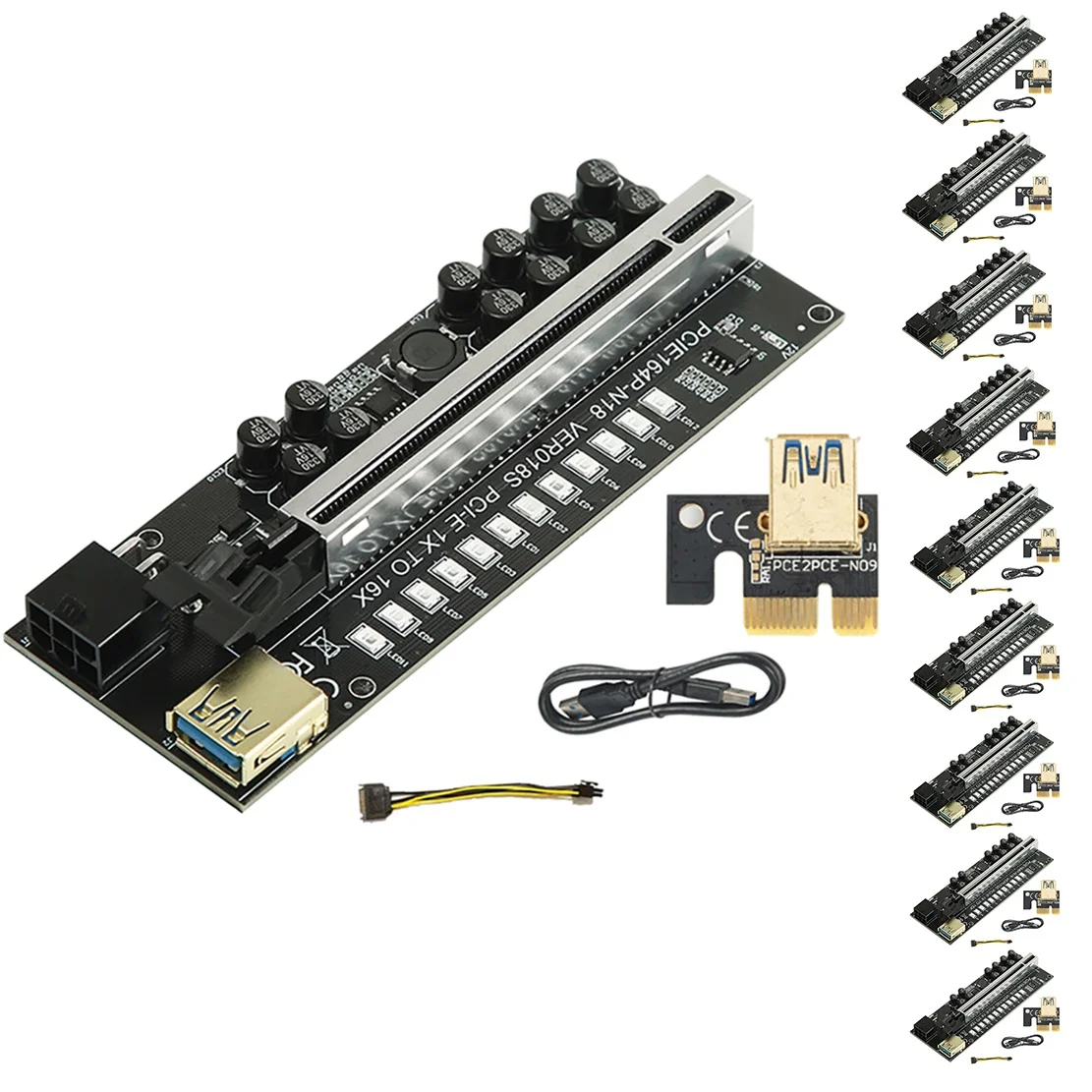 10 Pcs PCI-E 1X to 16X USB3.0 6PIN GPU Riser Card with 12 Capacitors and LED Lights VER018S Miner Card for BTC
10 Pcs PCI-E 1X to 16X USB3.0 6PIN GPU Riser Card with 12 Capacitors and LED Lights VER018S Miner Card for BTC
