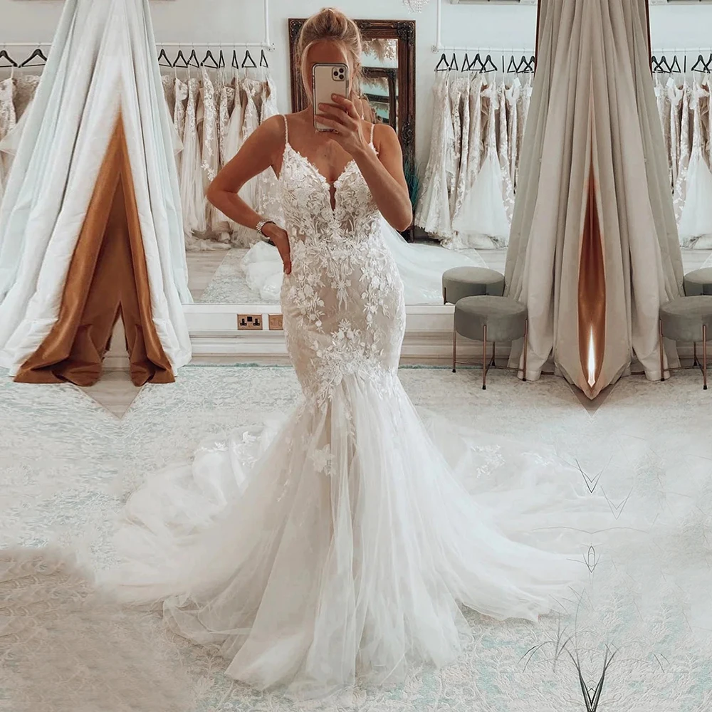 Ivory Mermaid Wedding Dresses Spaghetti Straps Lace Appliques Bridal Gowns Custom Made Women Formal Party Marriage Clothing 2024
Ivory Mermaid Wedding Dresses Spaghetti Straps Lace Appliques Bridal Gowns Custom Made Women Formal Party Marriage Clothing 2024