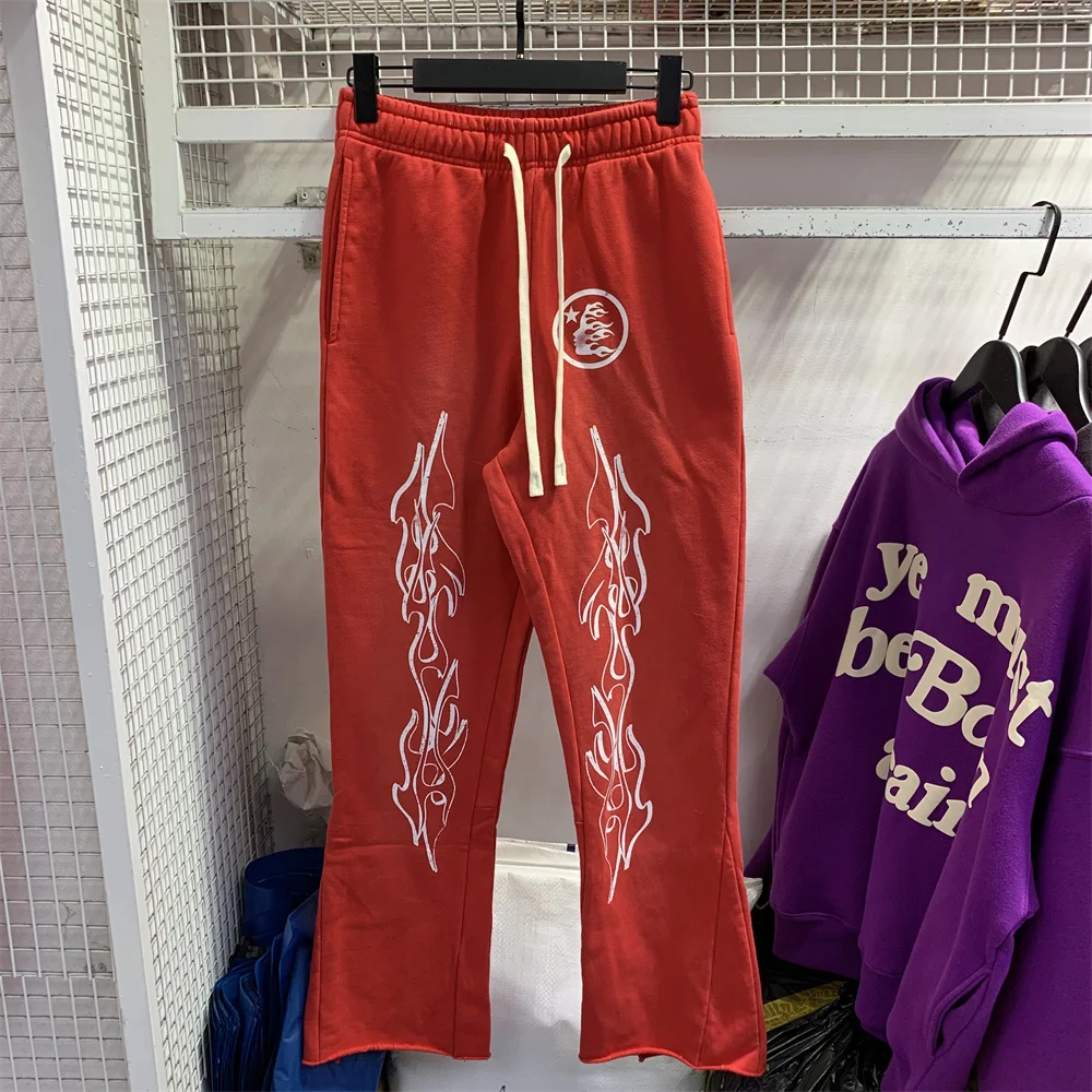 

Hellstar Studios High Quality Washed Red Vintage Mud Pattern Vintage Sports Casual Pure Cotton Flare Pants