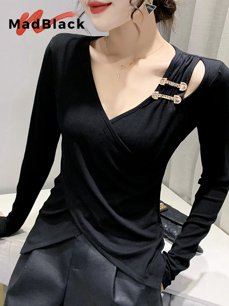 MadBlack European Clothes Tshirt Women Sexy V Necks Shiny Beads Irregular Slim Cotton Top Long Sleeve Tee Autumn Winter T38052JC
MadBlack European Clothes Tshirt Women Sexy V Necks Shiny Beads Irregular Slim Cotton Top Long Sleeve Tee Autumn Winter T38052JC