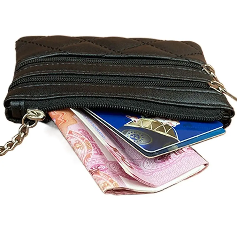 

Zipper Lattice Lipstick Bags Men Coin Purse Double Layer Korean Card Holder Women Purse Wallets Grid Coin Purse Girls Money Bag