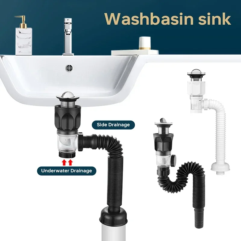 

1Pc Kitchen Sink Drain Pipe Flexible Stretchable Deodorant Strainer Pipeline Bathroom Washbasin Anti Blockage Accessories