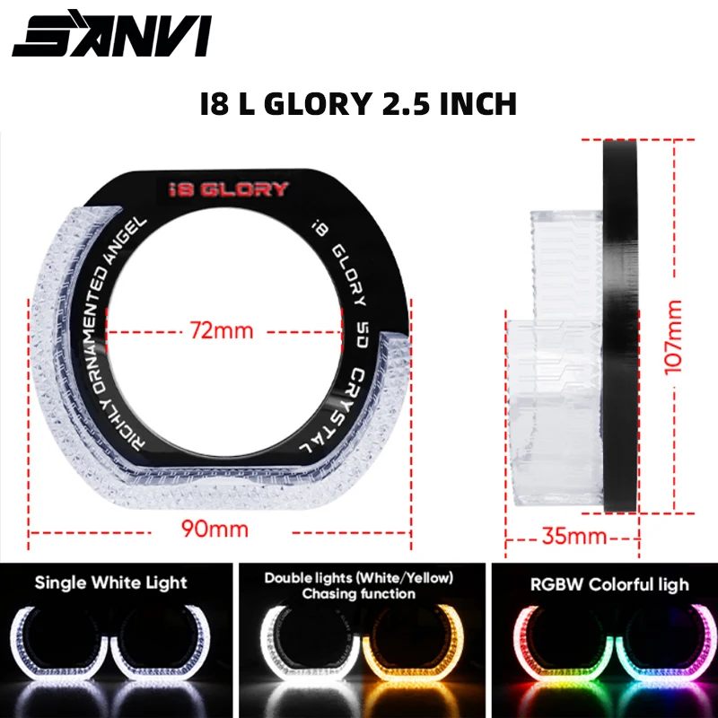 

SANVI 2.5 Inch 3'' Angel Eyes LED DRL BMW Halo Rings Car Daytime Running Light DC 12V for Headlight Projector Lens Retrofit DIY