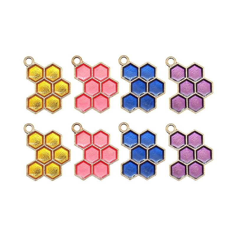 

20pcs Enamel Honeycomb Charm for Diy Jewelry Making Honey Bee Pendant of Necklace Bracelet Earring Handmade Accessories Supplies