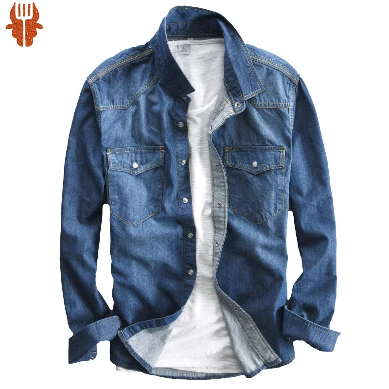 Men's long-sleeved solid denim shirt fashion brand Classic retro Pocket decoration Business Spring and Autumn Tops
Men's long-sleeved solid denim shirt fashion brand Classic retro Pocket decoration Business Spring and Autumn Tops