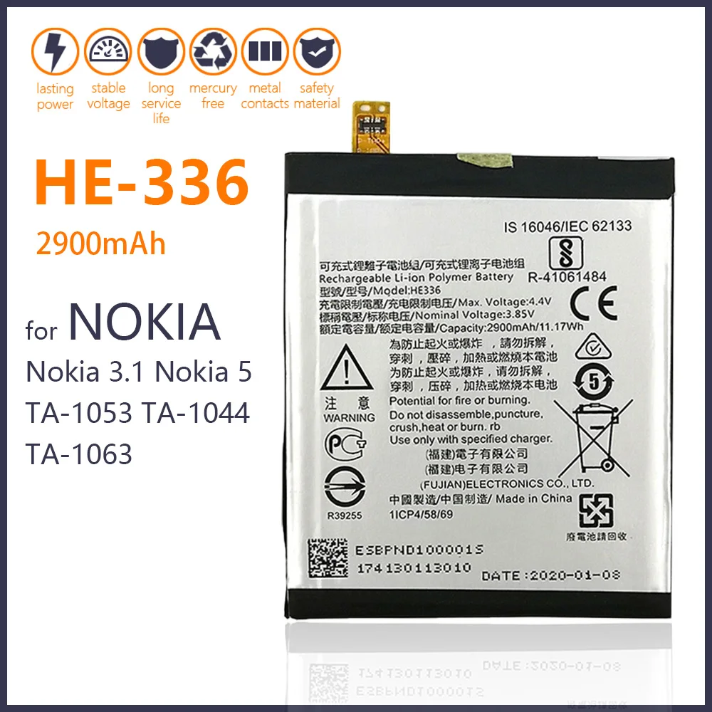 

100% Original HE336 HE321 Battery For Nokia 5 Dual SIM (TA-1053 DS) For Nokia 3.1 2900mAh Mobile Phone New Batteria Batteries