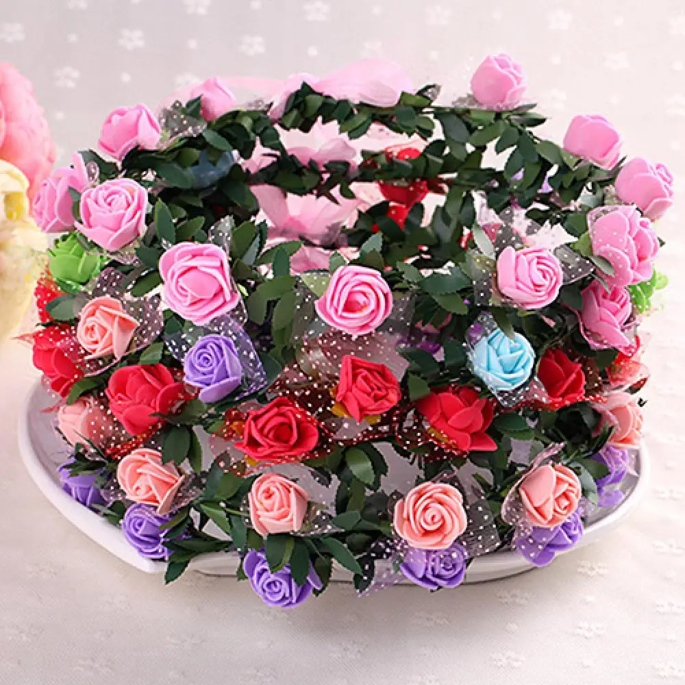 

Rose Flower Crown Headband Wreath Party Wedding Bridal Garland Bride Wedding Hair Flower Headbands Braided Hair Vine Headwear