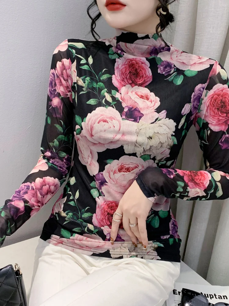 Autumn Winter High Neck Fashion Printed Thick Mesh Long Sleeve T-shirt Women Slim Trendy T Shirts Fashion Floral Top For Female
Autumn Winter High Neck Fashion Printed Thick Mesh Long Sleeve T-shirt Women Slim Trendy T Shirts Fashion Floral Top For Female