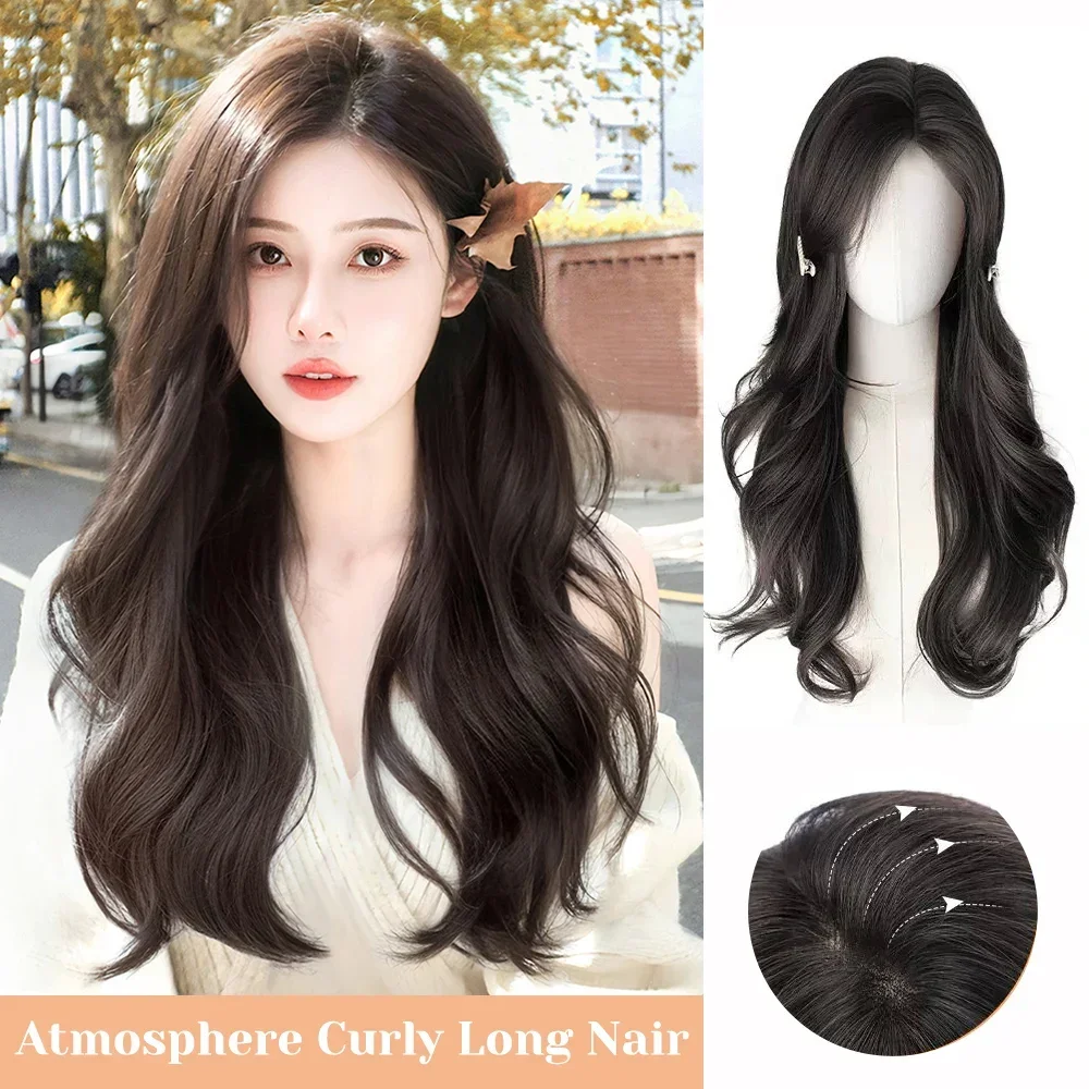 

Natural Long Straight layered Wigs Synthetic Brown Wig for Woman Daily Cosplay Middle Part Heat Resistant Fiber