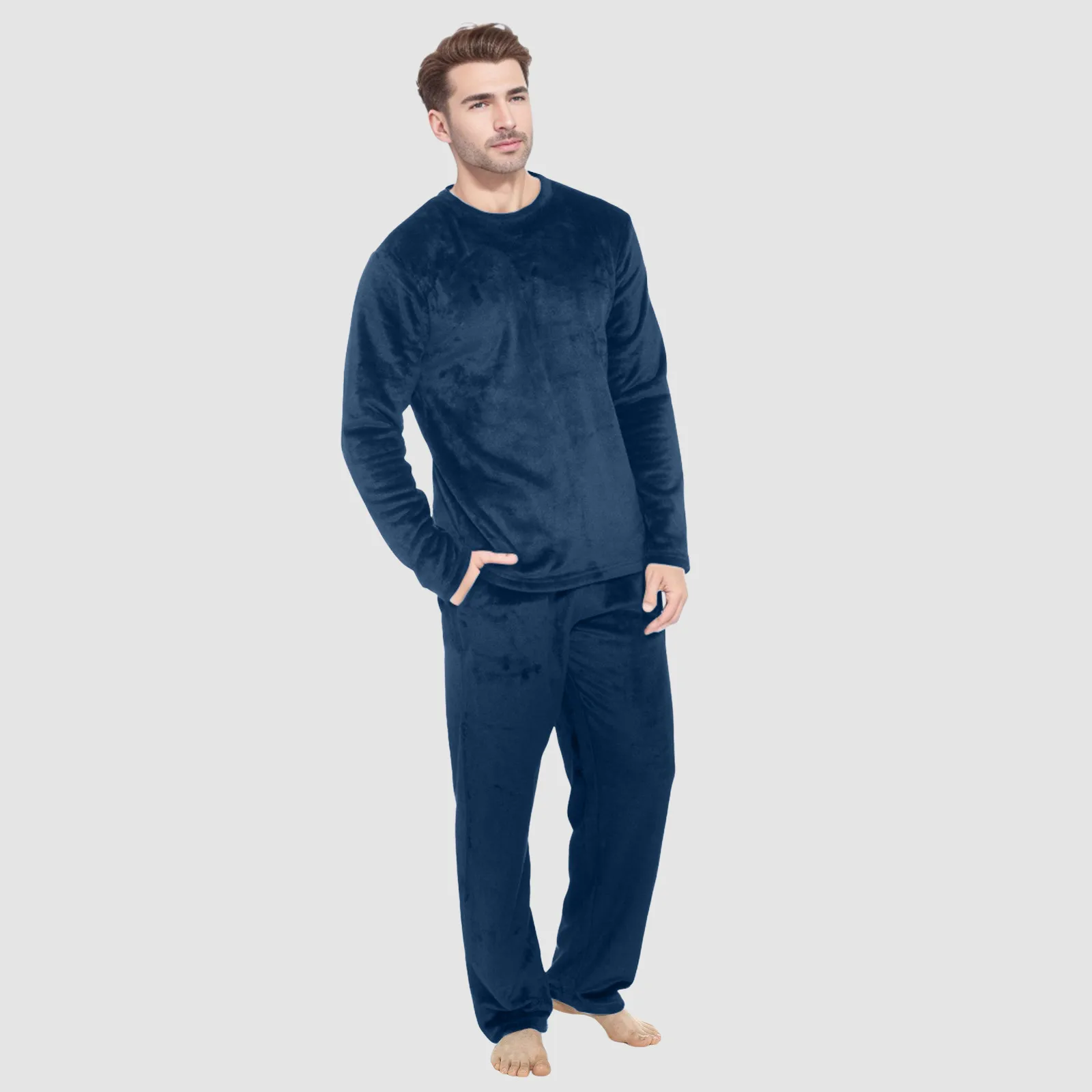 

Men's Warm Soft Coral Velvet Pajama Set Spring Autumn Winter Sleepwear Fleece 2 Piece Set Flannel Homewear Outer Wear Pants Sets