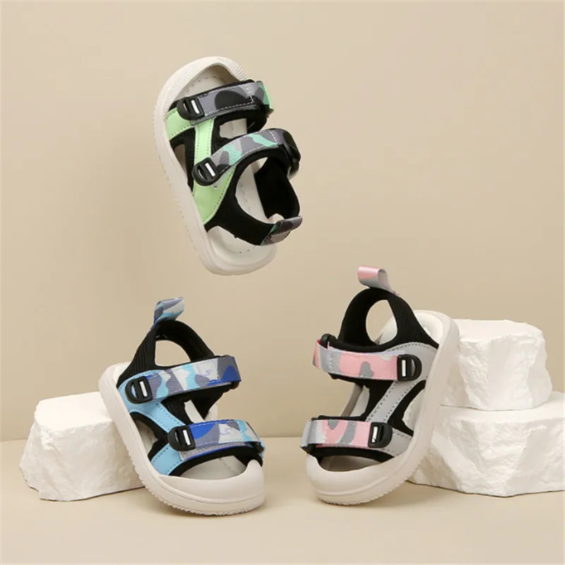 

2023 New Summer Baby Shoes For Boys Camouflage Leather Toddler Girls Sandals Closed Toe Soft Sole Little Kids Sandals Beach