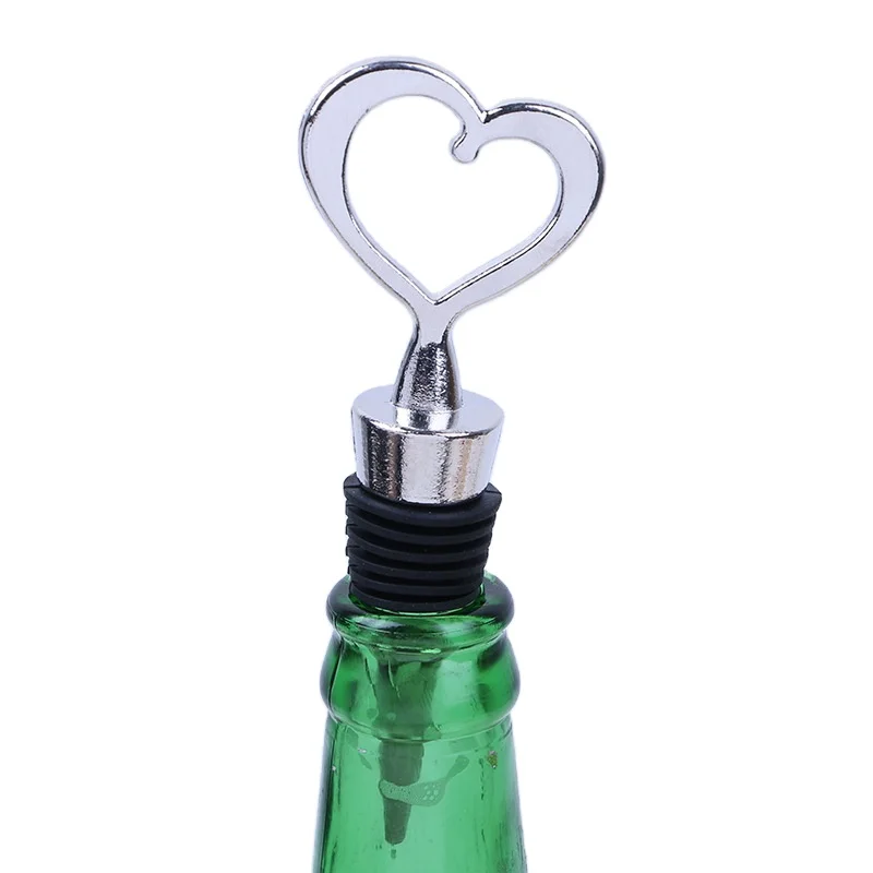 

50Pcs Metal Heart Shaped Red Wine Bottle Vacuum Stopper Twist Heart Shape Beer Champagne Cork Wedding Favors Gifts
