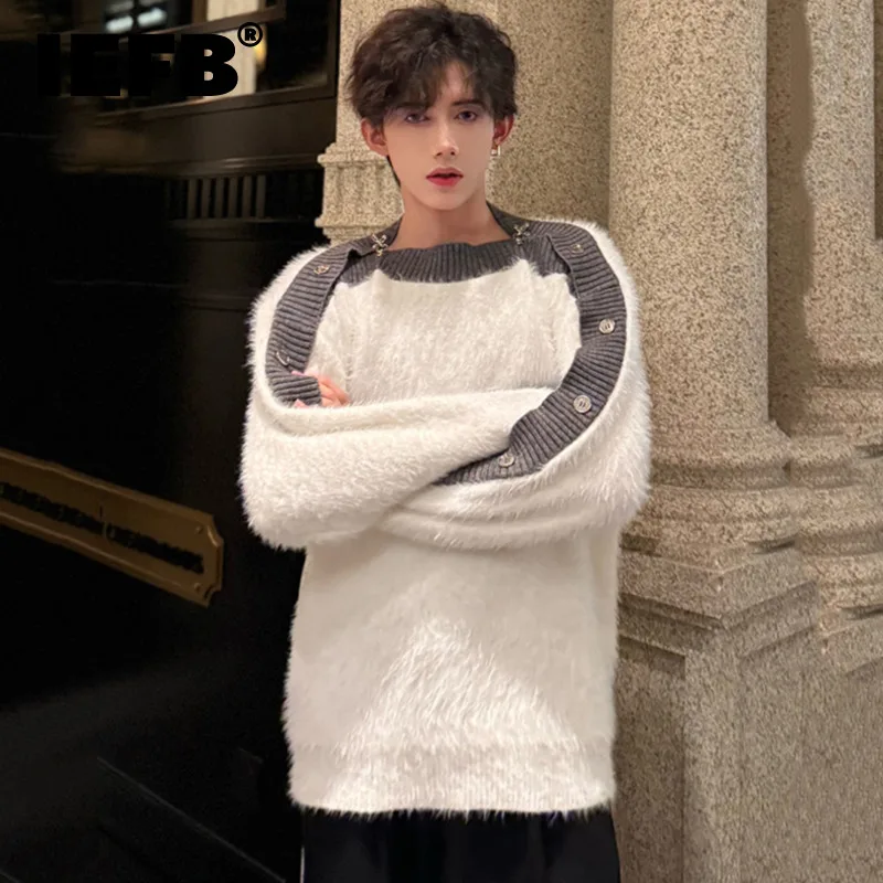 IEFB Patchwork Men Knitting Pullovers Personality Button Decoration Contrast Color Plush Male Pullover Sweater Spring New 9C4221
IEFB Patchwork Men Knitting Pullovers Personality Button Decoration Contrast Color Plush Male Pullover Sweater Spring New 9C4221